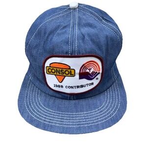 Vintage Consol Hat Cap Trucker Denim Snap Back USA Patch Coal Mining 80s Jean FF